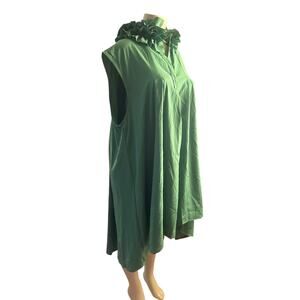 Women 4XL Wowo Button Shirt Dress Green Layered Ruffle Neck Sleeveless Cotton